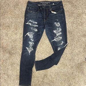 American Eagle Outfitters Women's Blue Distressed Jeans